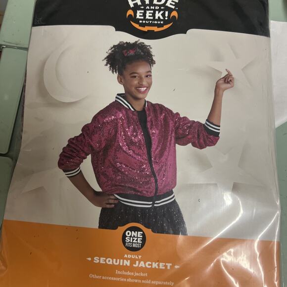 Popstar Pink Sequin Jacket Adult Halloween/ Dance/ Party Costume, One Size - Picture 3 of 4